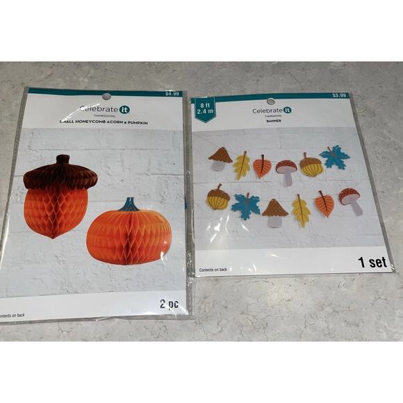 Celebrate It Thanksgiving Paper Banner/honeycombs Thanksgiving Fall Decor NIP - Picture 1 of 4